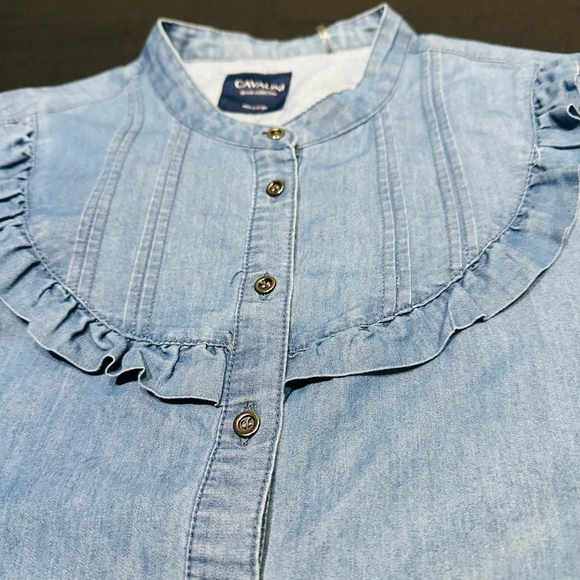 Cavalini Light Blue Button Down Shirt with Ruffles - Picture 4 of 5